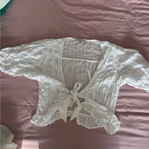 American Eagle Outfitters Cream Textured Blouse